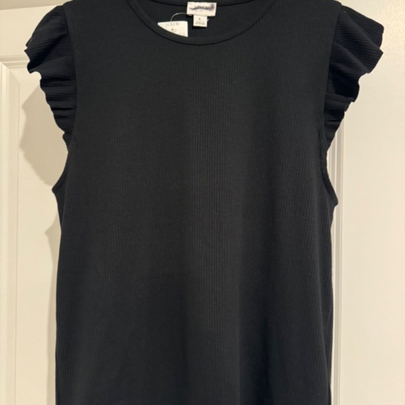 J. Crew Factory Black  Ribbed ruffle tank top NWT SZ L - Picture 2 of 4
